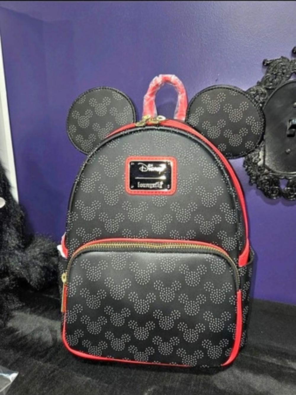 Loungefly Disney Mickey Mouse Silhouette Ears Mini Backpack Black Red New W Tags